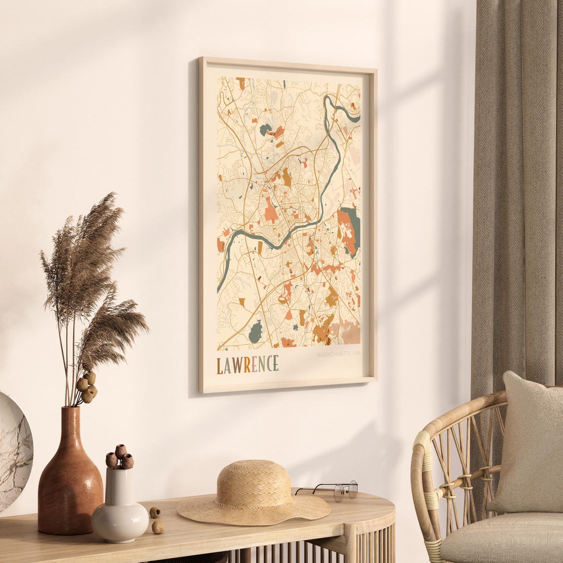 Lawrence Massachusetts Boho Terracotta City Street Map Poster - Image 3
