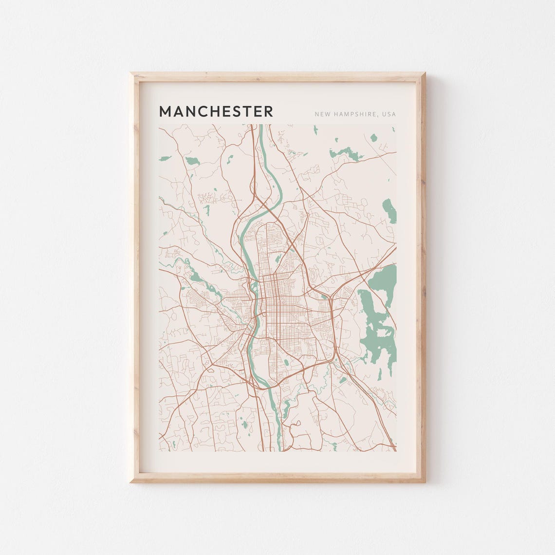 Manchester New Hampshire Minimalist Line City Street Map Poster