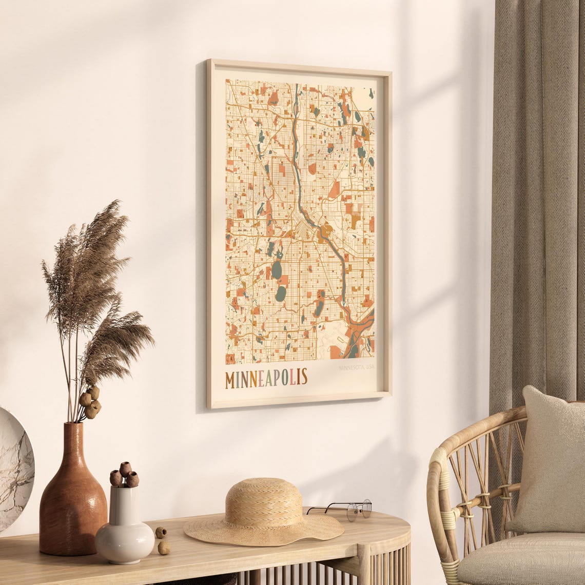 Minneapolis Minnesota Boho Terracotta City Street Map Poster - Image 3