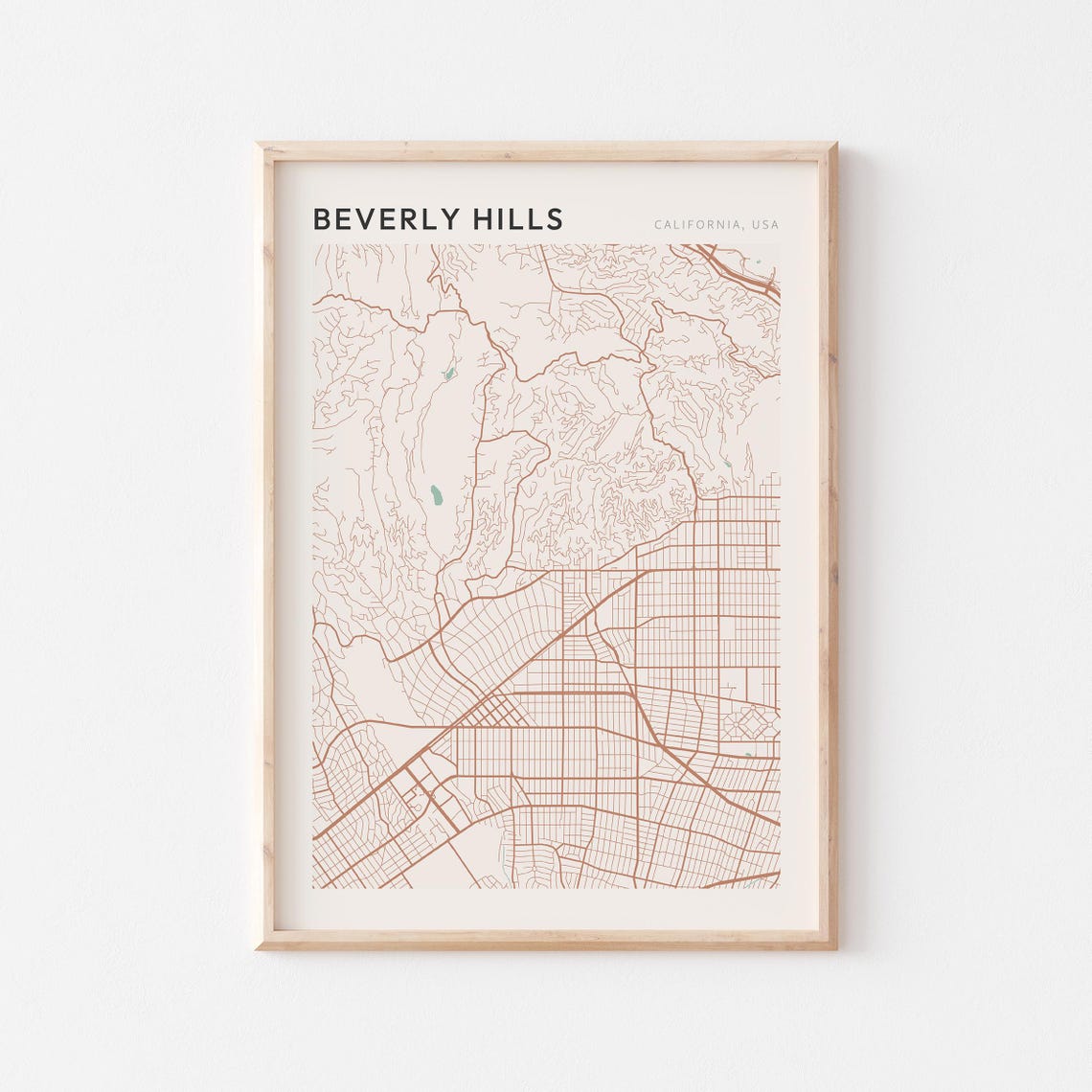 Beverly Hills California Minimalist Terracotta Line Map Poster