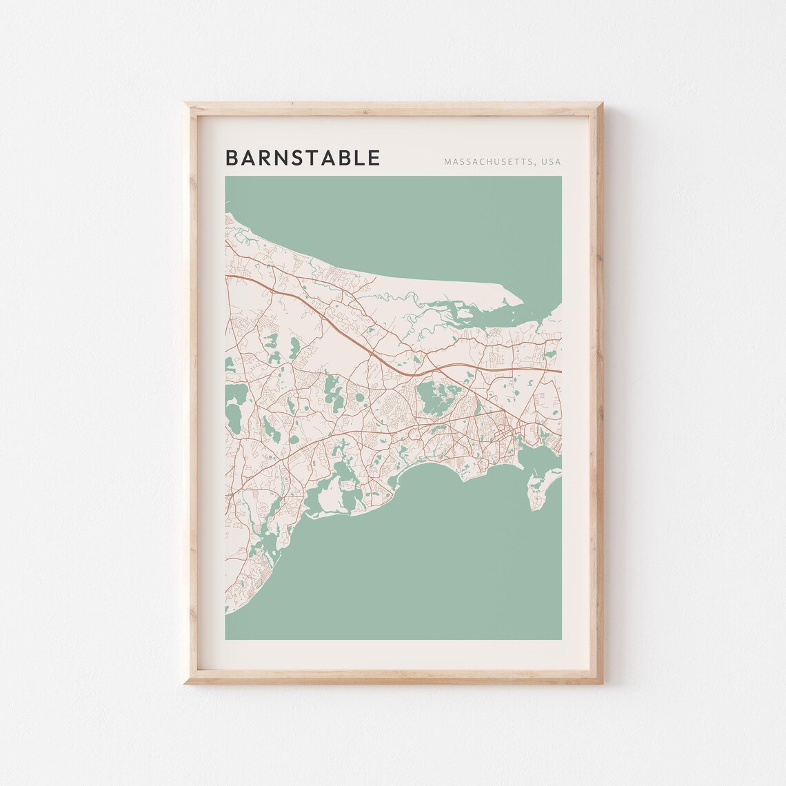 Barnstable Massachusetts USA Minimalist Sage Green City Street Map Poster
