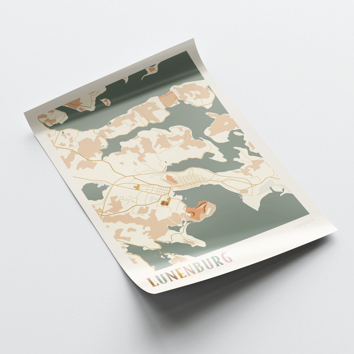 Lunenburg Nova Scotia Canada Boho Style Coastal Town Map Poster - Image 2