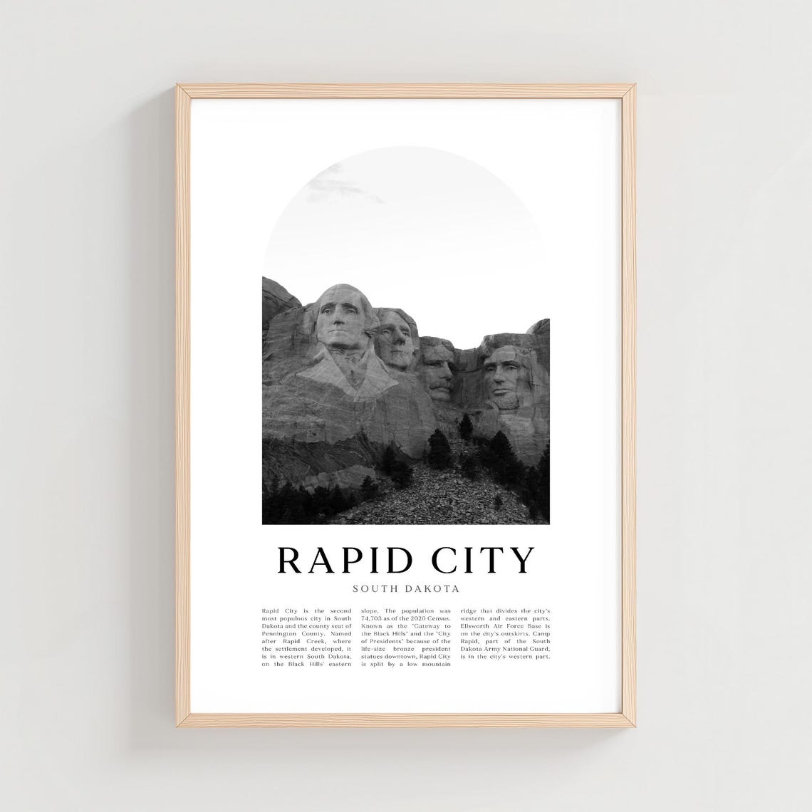 Rapid City South Dakota Mount Rushmore Black and White Poster
