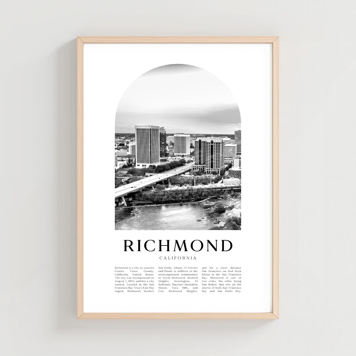 Richmond California Downtown Skyline Black and White Photo Poster