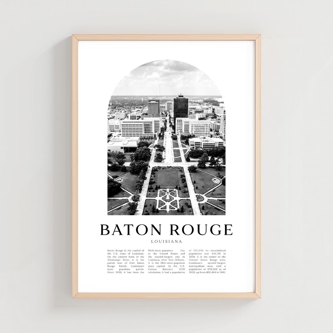 Baton Rouge Louisiana Aerial Capitol Gardens Black and White Poster
