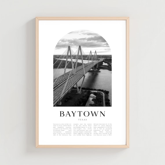 Baytown Texas Cable Stayed Bridge Black White Arch Photo Poster