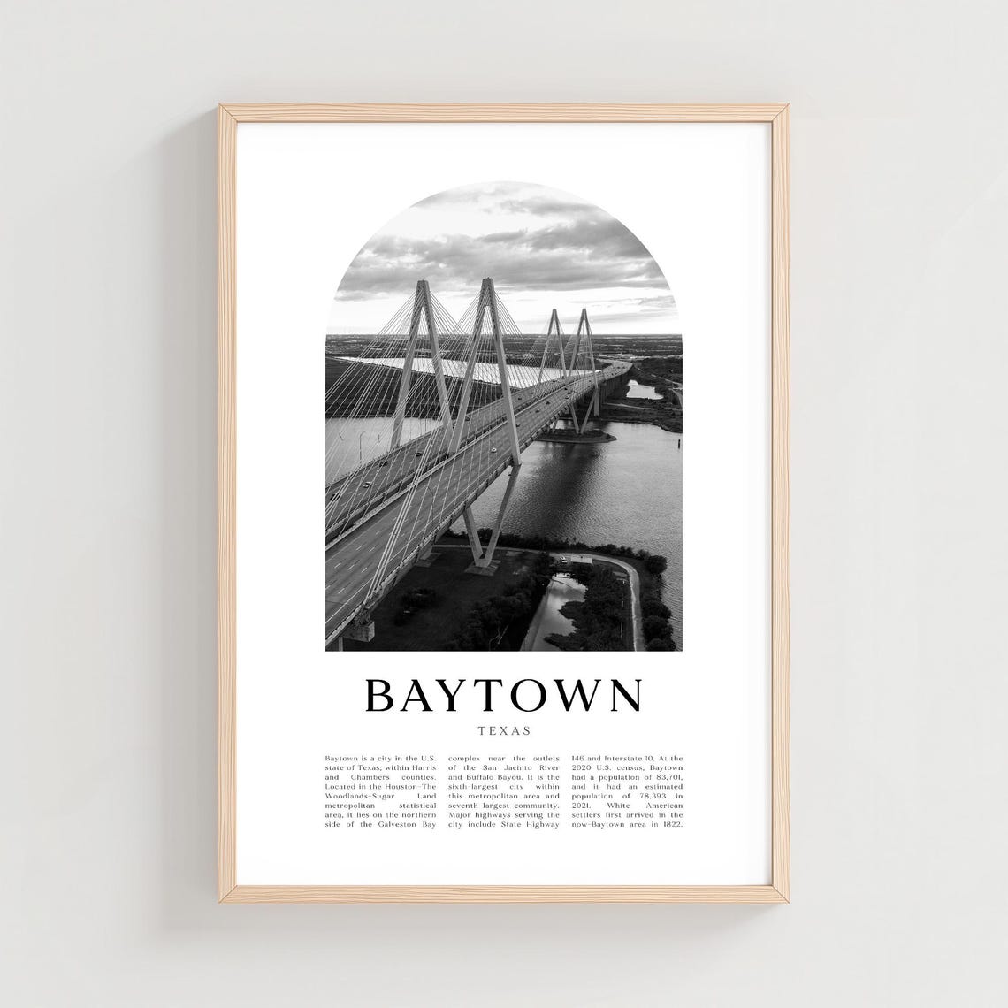 Baytown Texas Cable Stayed Bridge Black White Arch Photo Poster