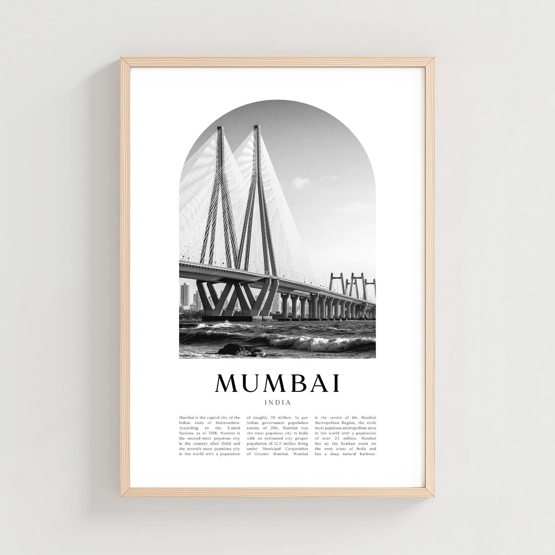 Mumbai India Bandra-Worli Sea Link Black and White Photo Poster
