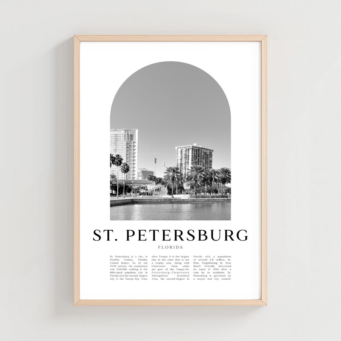 St Petersburg Florida Waterfront Skyline Black and White City Print