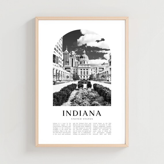 Indiana State Indianapolis Downtown Arch Black and White Photo Poster