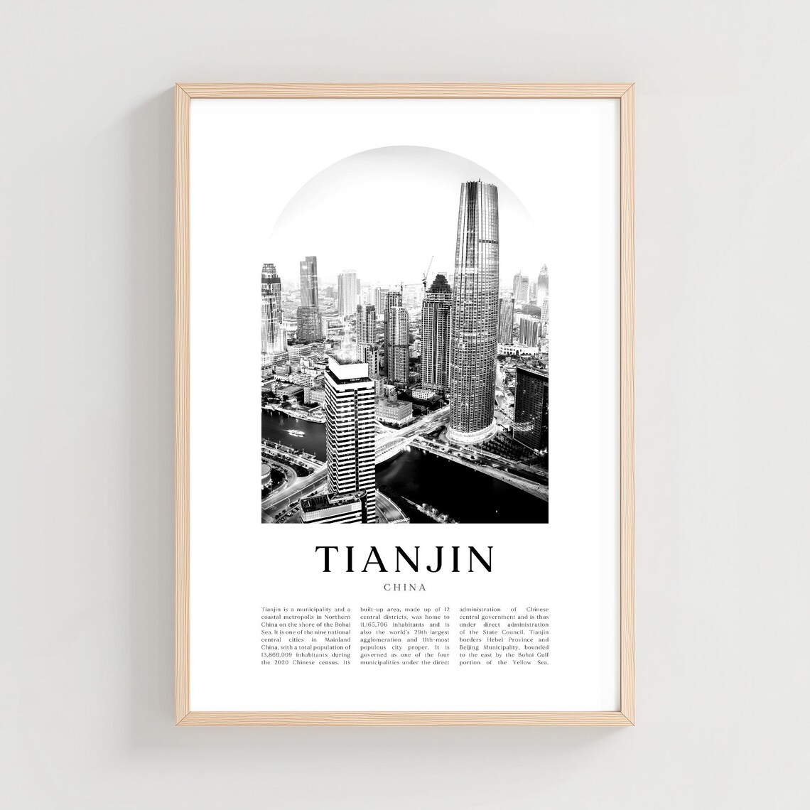 Tianjin China Aerial Cityscape Black and White Photo Wall Art
