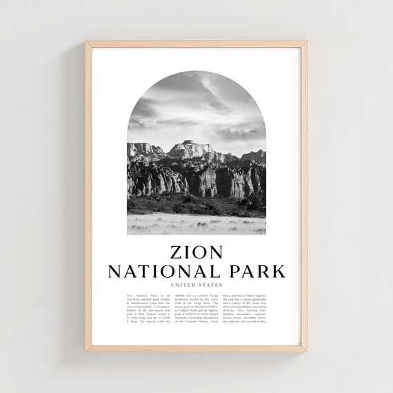 Zion National Park Utah Canyon Cliffs Black and White Poster