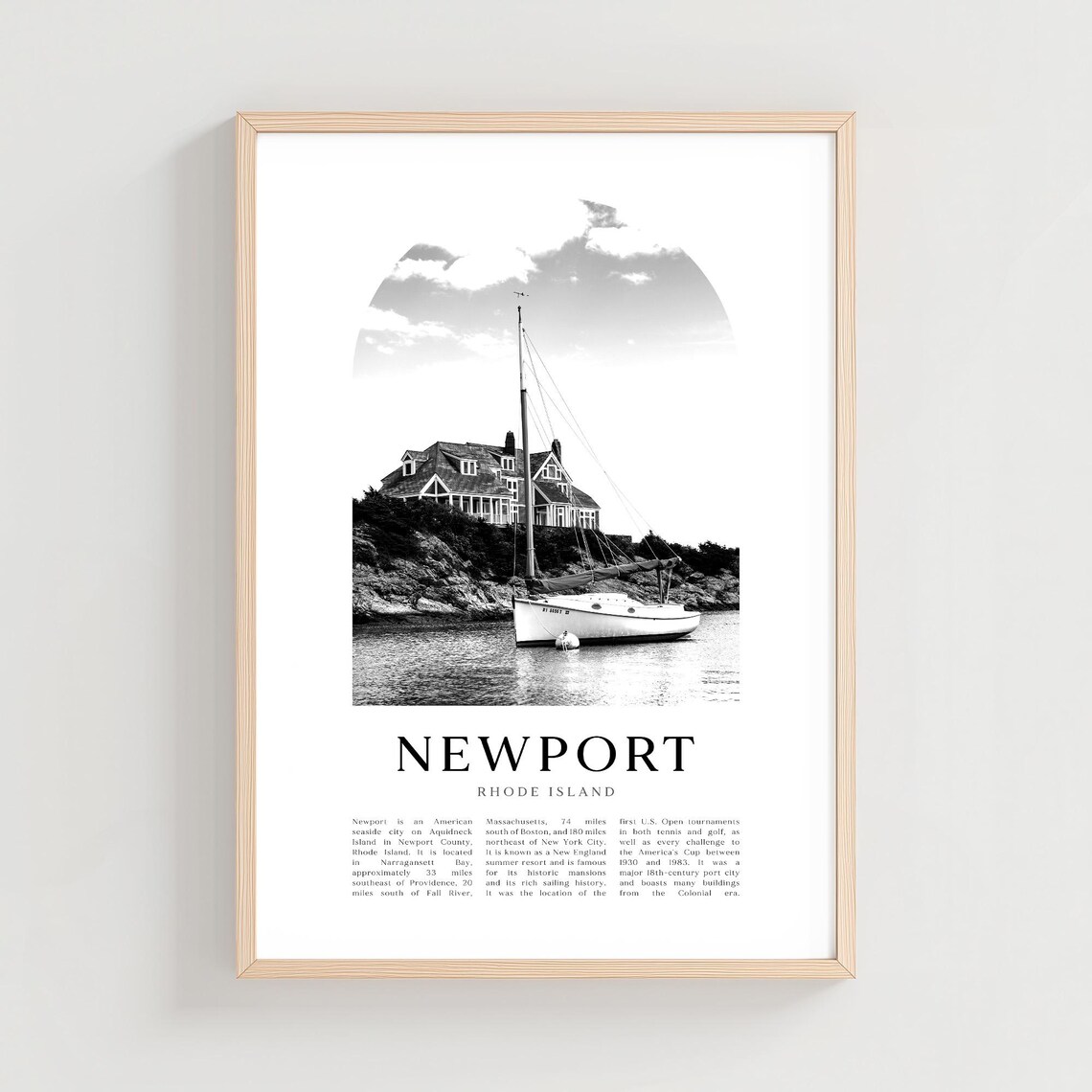 Newport Rhode Island Sailboat Mansion Coast Black and White Poster