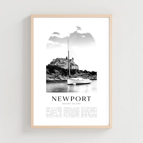Newport Rhode Island Sailboat Mansion Coast Black and White Poster