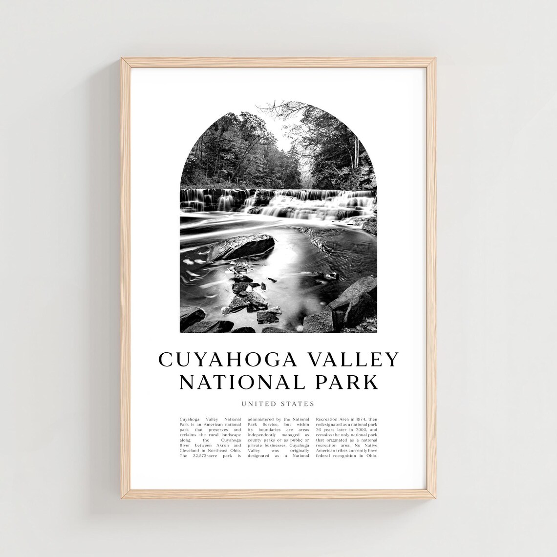 Cuyahoga Valley National Park Waterfall Black and White Poster