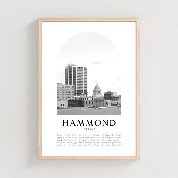 Hammond Indiana Downtown Skyline Black White Arched Photo Poster