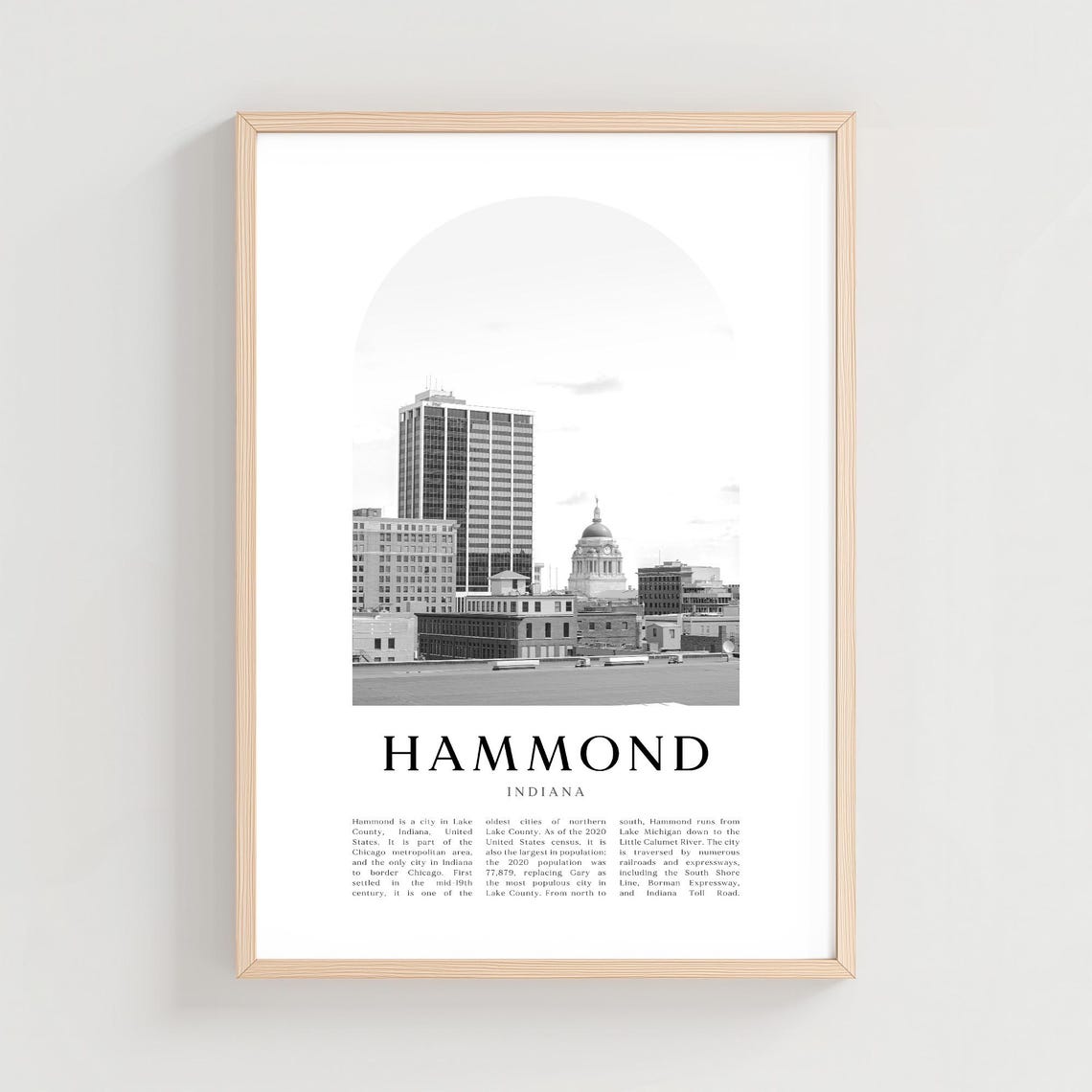 Hammond Indiana Downtown Skyline Black White Arched Photo Poster