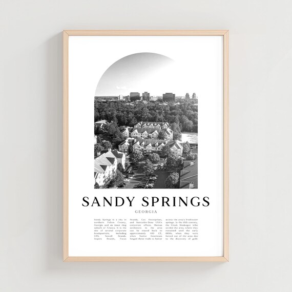 Sandy Springs Georgia Black and White Aerial Suburb Photo Poster