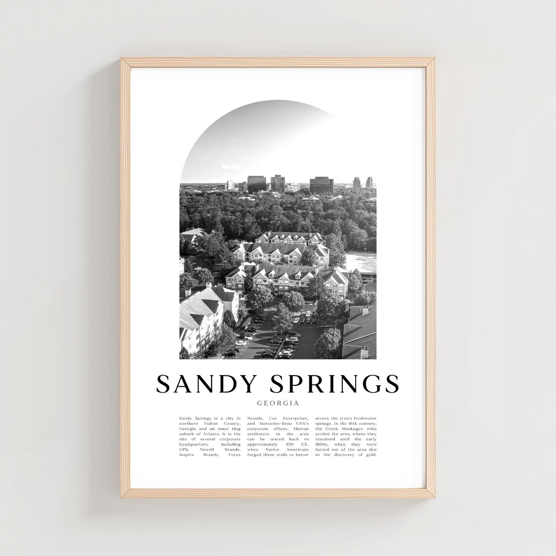 Sandy Springs Georgia Black and White Aerial Suburb Photo Poster