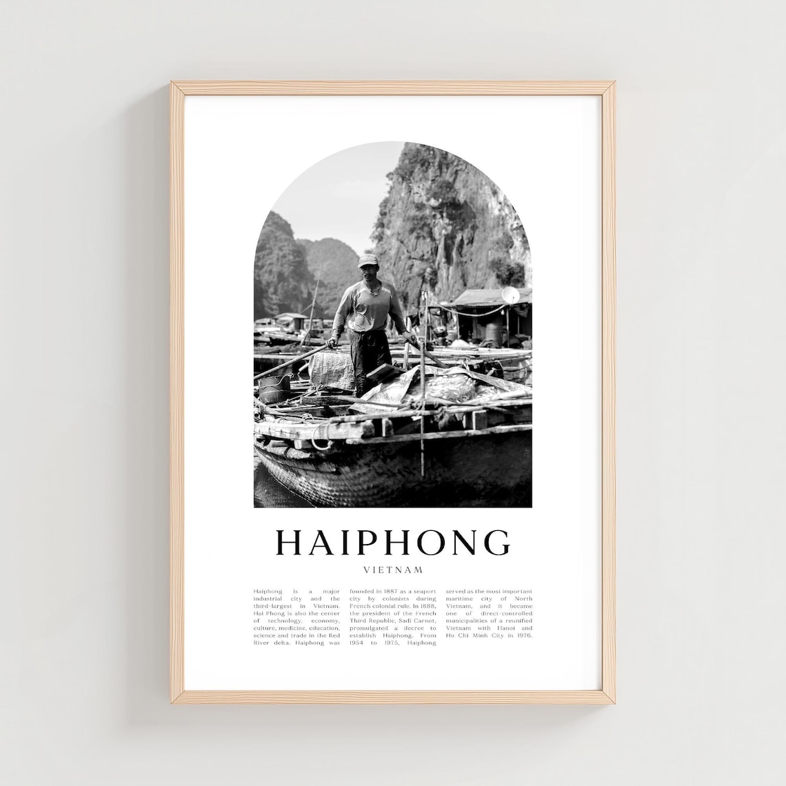Haiphong Vietnam Fisherman Boat Black and White Photography Poster