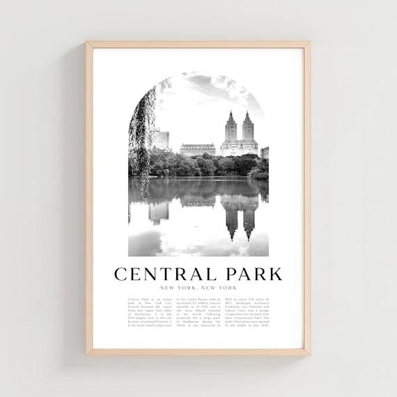 Central Park New York Lake Black and White Photo Arch Poster