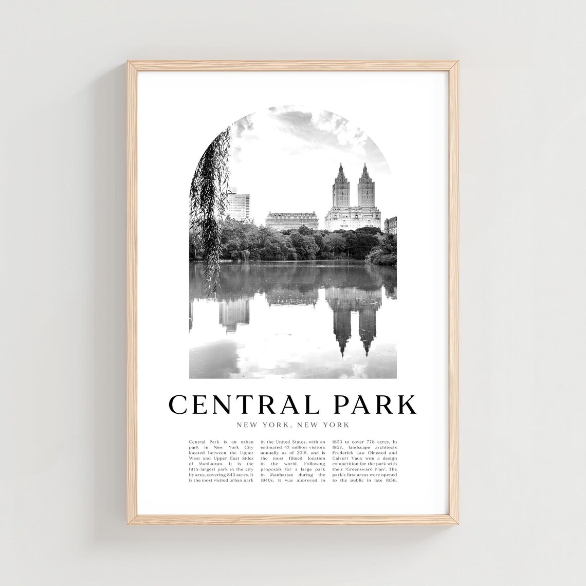 Central Park New York Lake Black and White Photo Arch Poster
