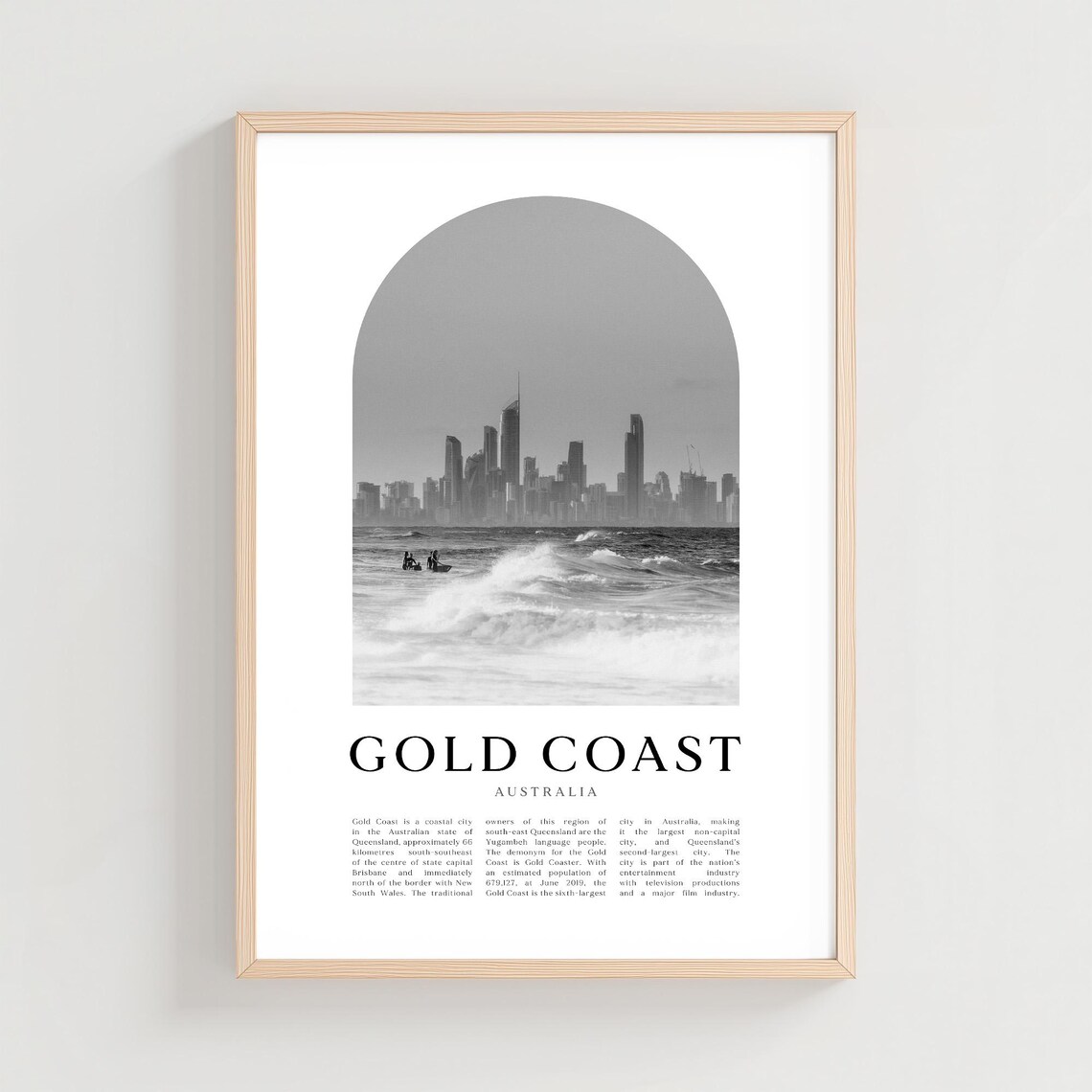 Gold Coast Australia Surf Skyline Black And White Photo Poster