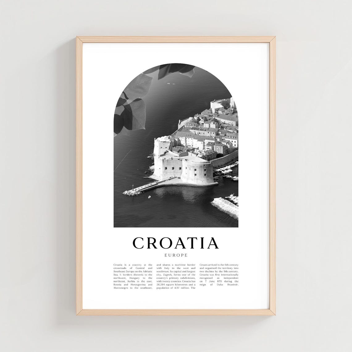 Croatia Dubrovnik Old Town Walls Aerial Black and White Arch Poster