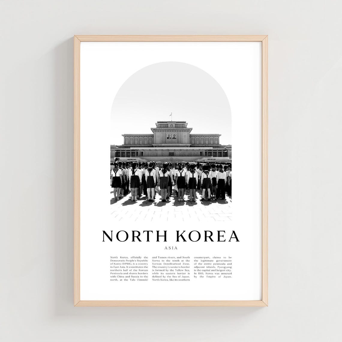 North Korea Pyongyang Students Square Black White Photo Print