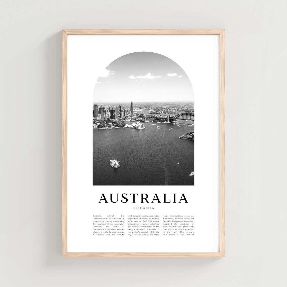 Australia Sydney Harbour Black White Arch Photography Art Print