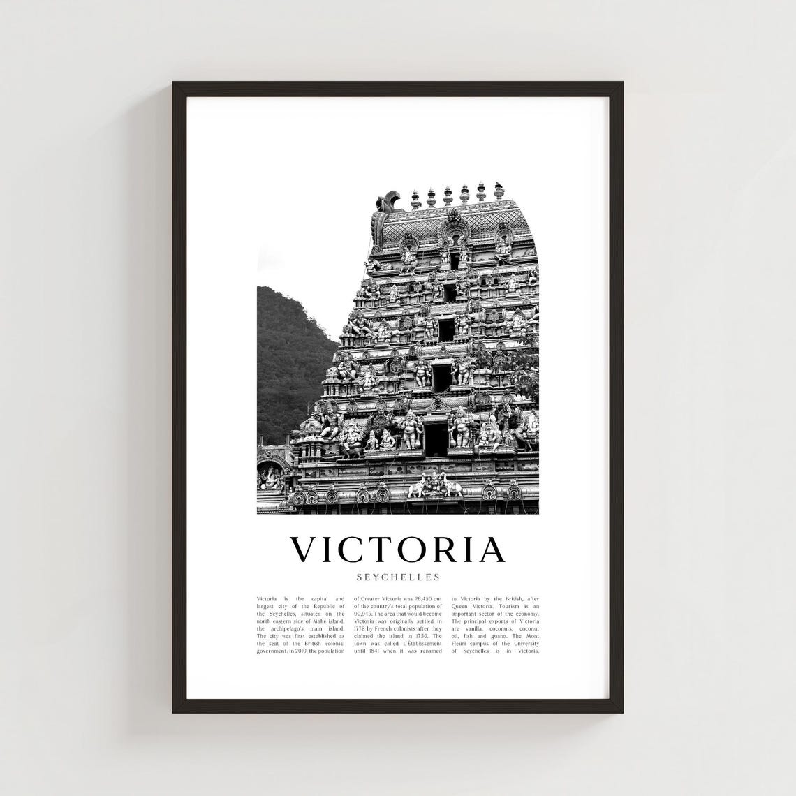 Victoria Seychelles Ornate Temple Tower Black And White Poster