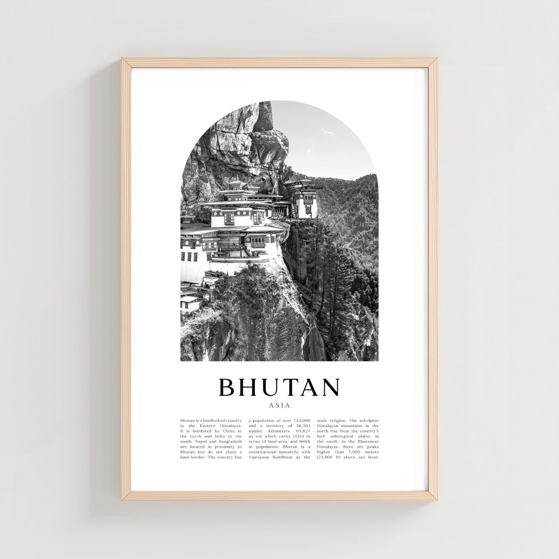 Bhutan Asia Tiger's Nest Monastery Black White Photography Print