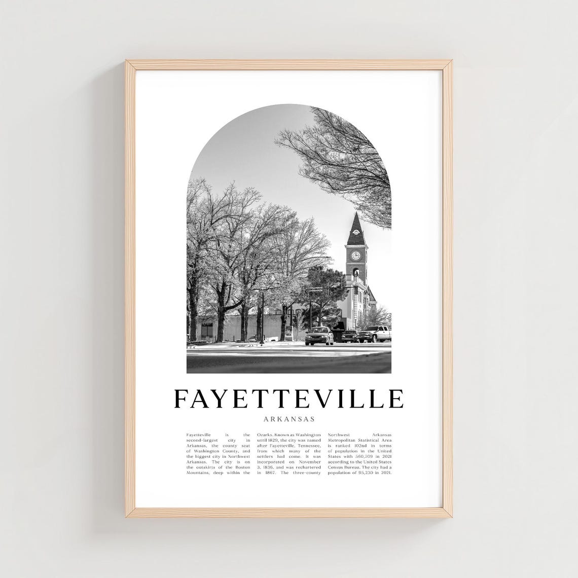 Fayetteville Arkansas Clock Tower Street Black White Photo Poster