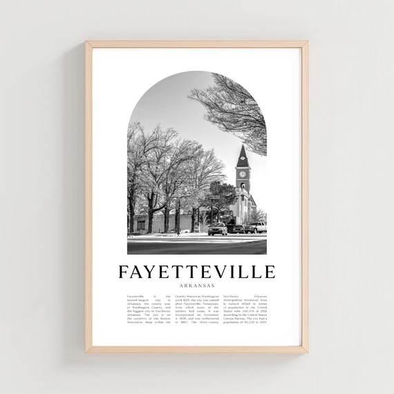 Fayetteville Arkansas Clock Tower Street Black White Photo Poster