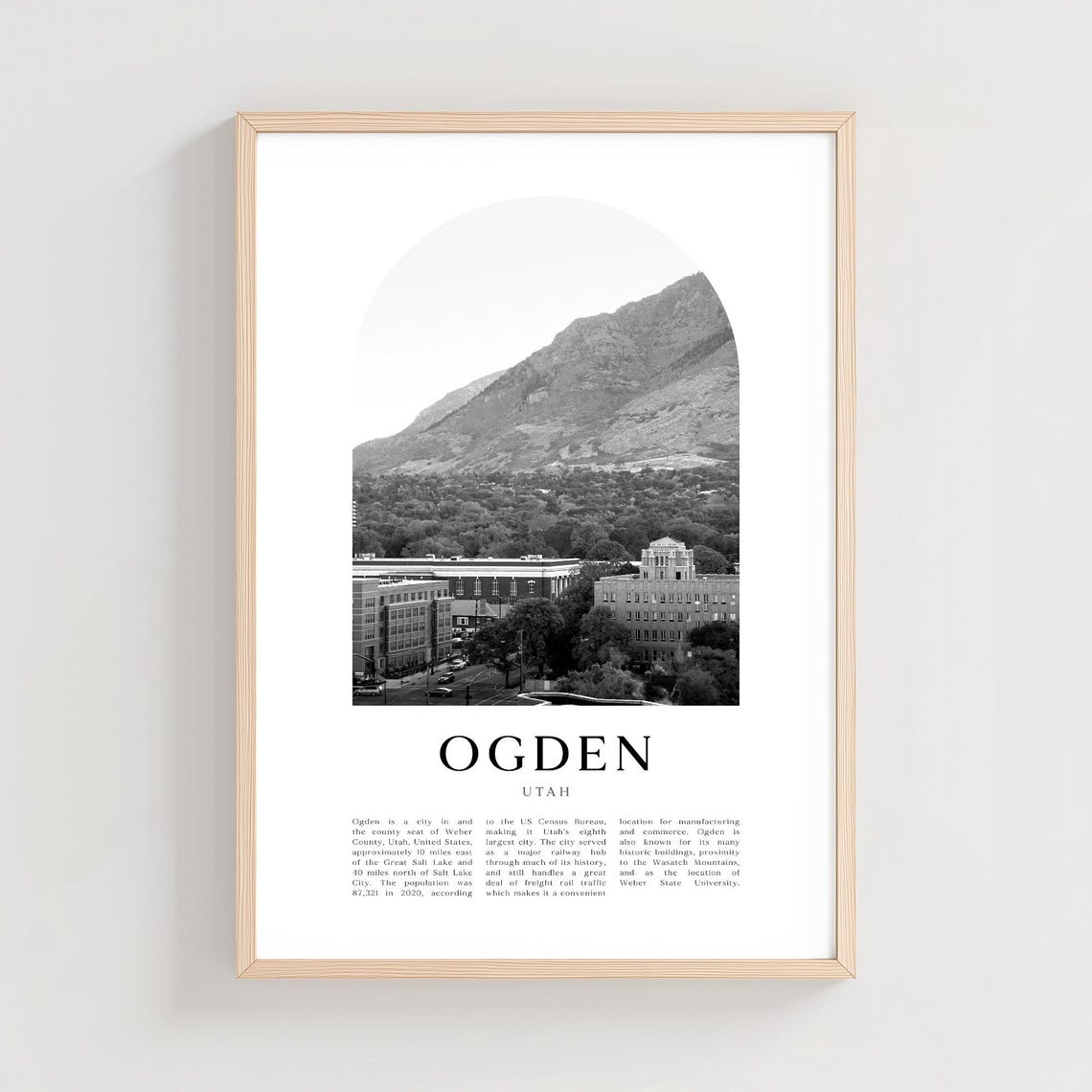 Ogden Utah City View Against Wasatch Mountains Black and White Poster