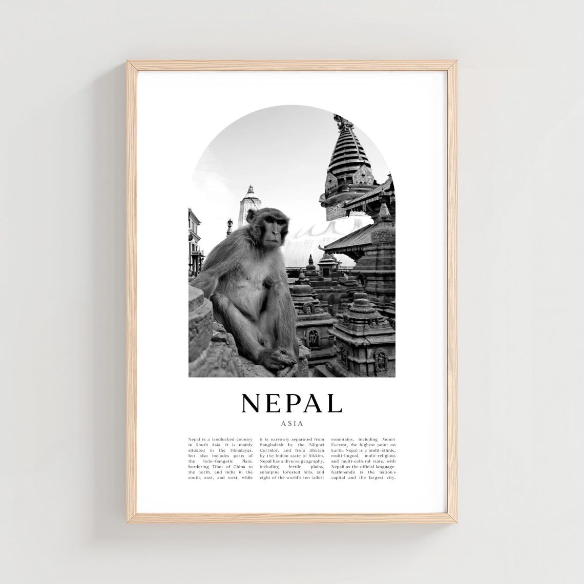 Nepal Black And White Monkey At Ancient Temple Photography Print