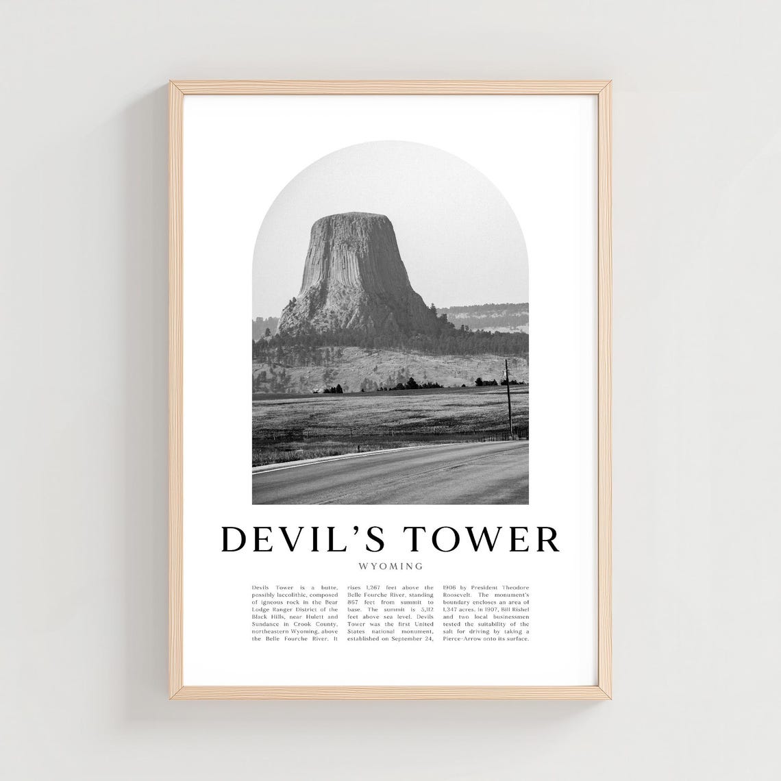 Devils Tower Wyoming National Monument Black and White Photo Poster