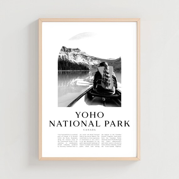Yoho National Park Canoeist Mountain Lake Reflection Travel Poster