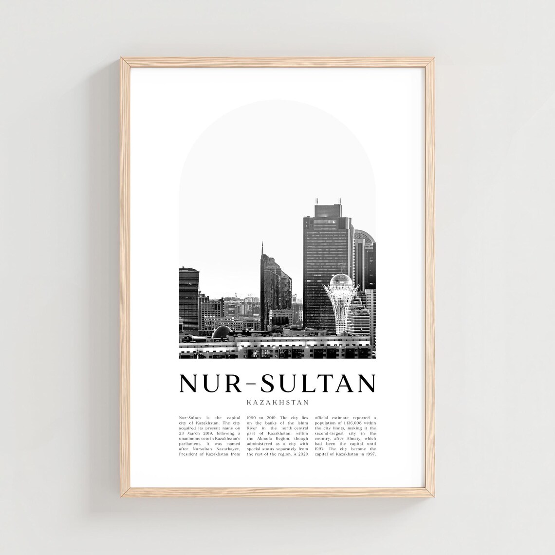 Nur-Sultan Kazakhstan Skyline Poster Black White Bayterek Tower Photo