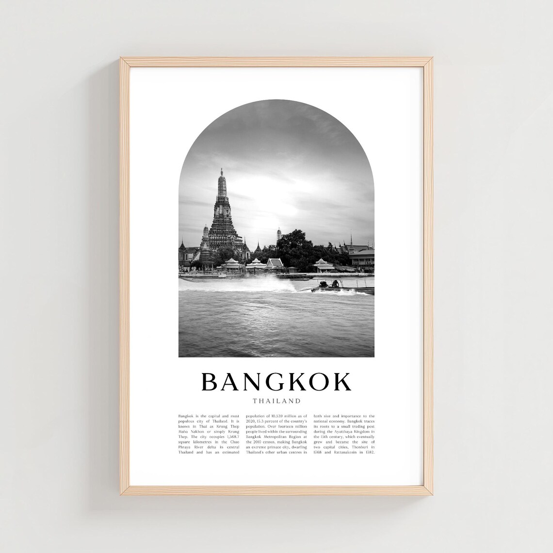 Bangkok Thailand Wat Arun Black And White Photography Travel Poster