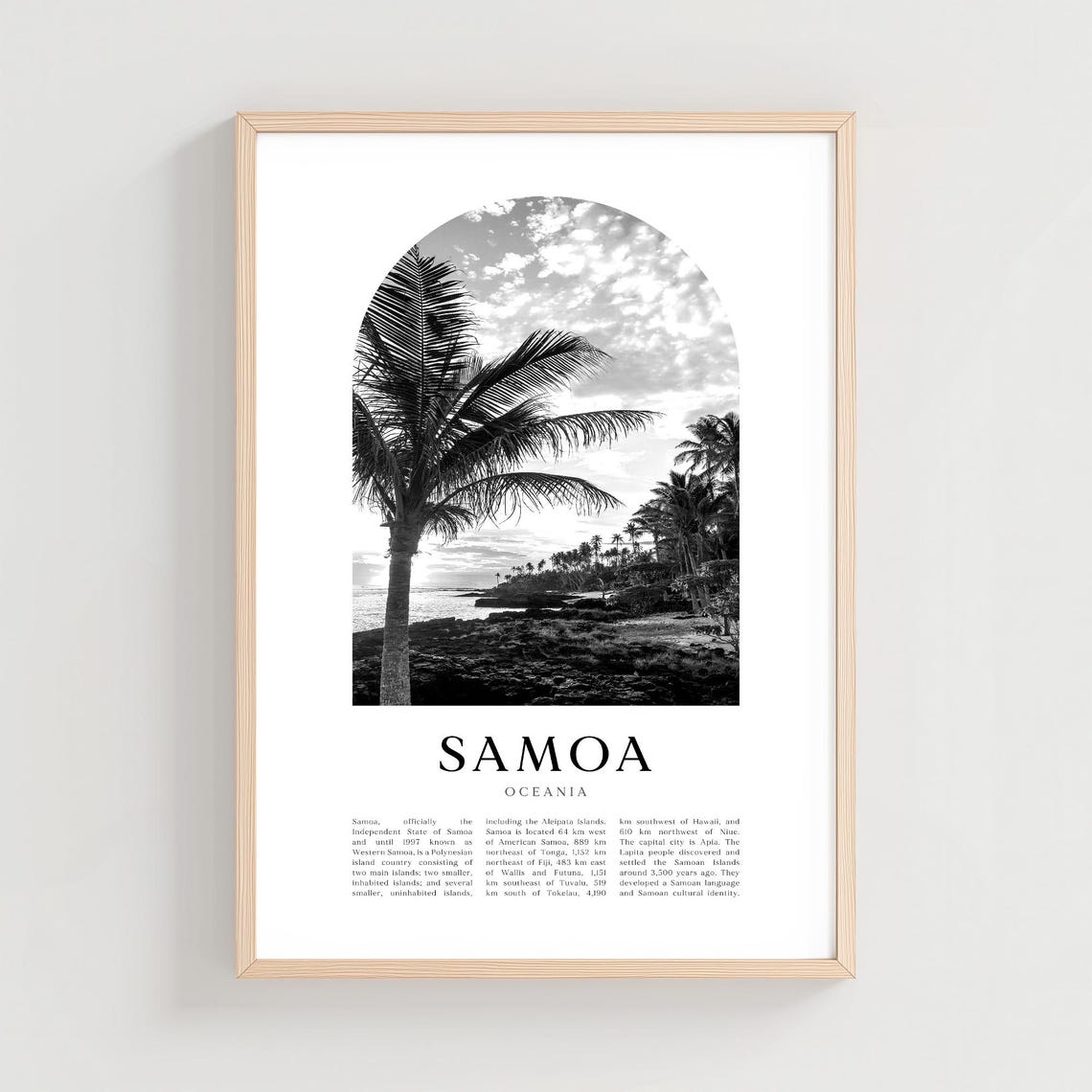 Samoa Oceania Black And White Arch Beach Palm Photography Poster