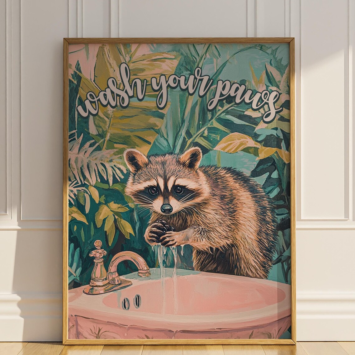 Wash Your Paws Raccoon Bathroom Wall Decor