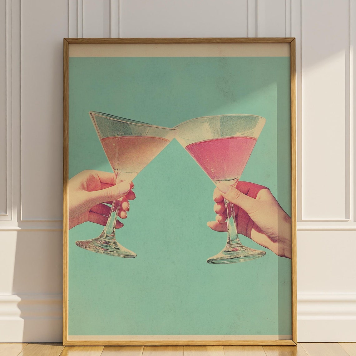 Cheers Two Pink Martinis Clinking Retro Bar Decor Party Poster