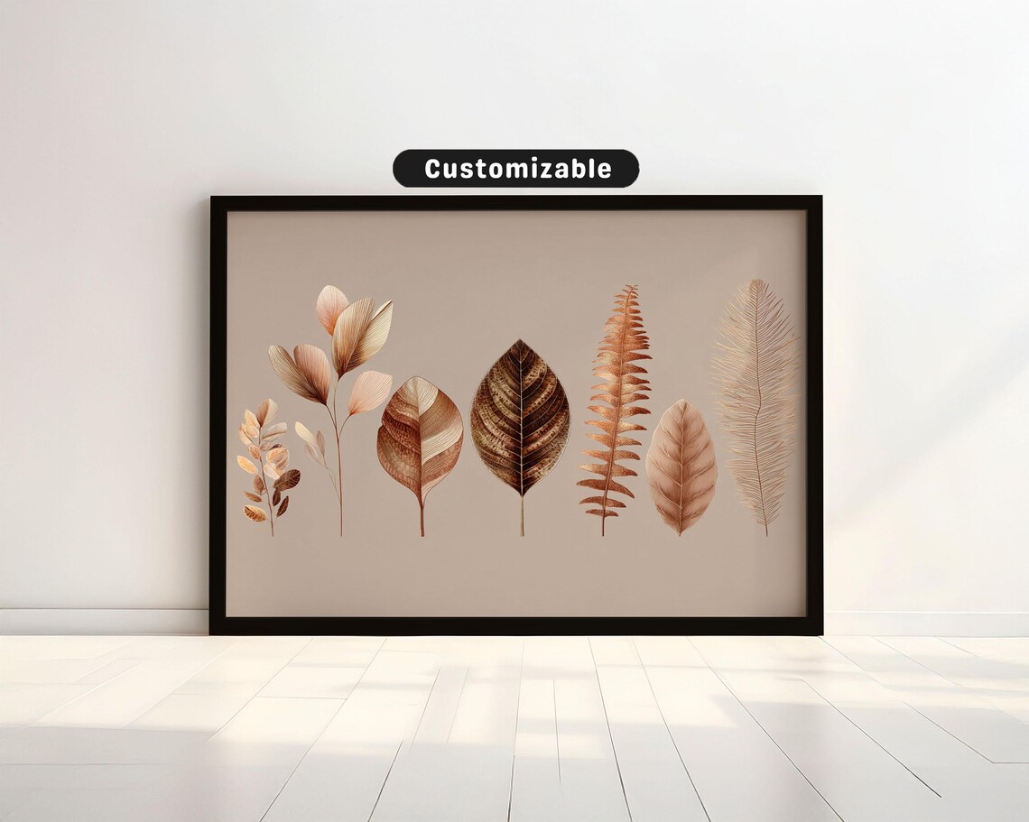 Vertical Leaf Structure Illustration In Botanical Tone Wall Art Neutral Minimal Print