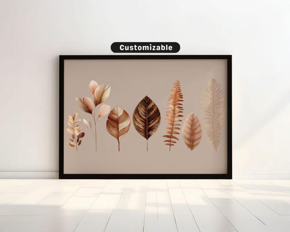 Vertical Leaf Structure Illustration In Botanical Tone Wall Art Neutral Minimal Print