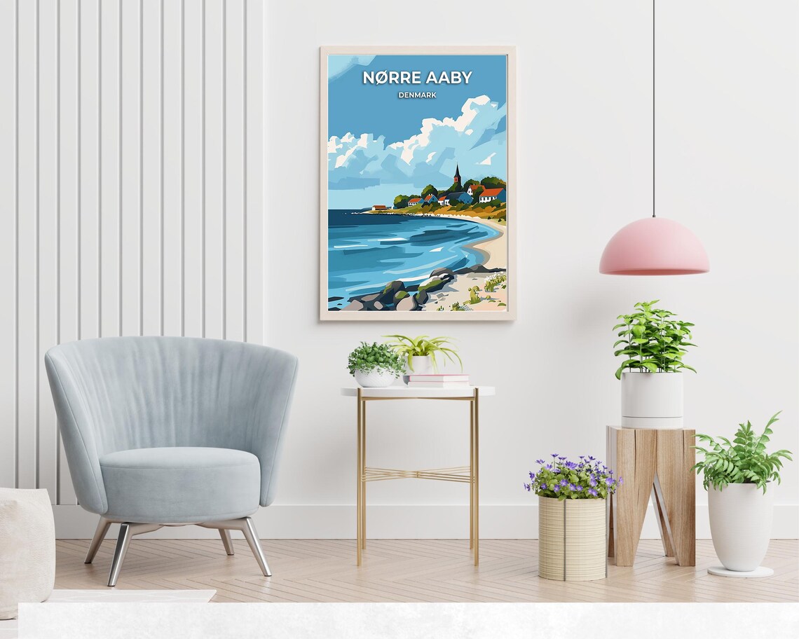 Norre Aaby Denmark Coastal Village Beach Scene Retro Travel Poster - Image 2