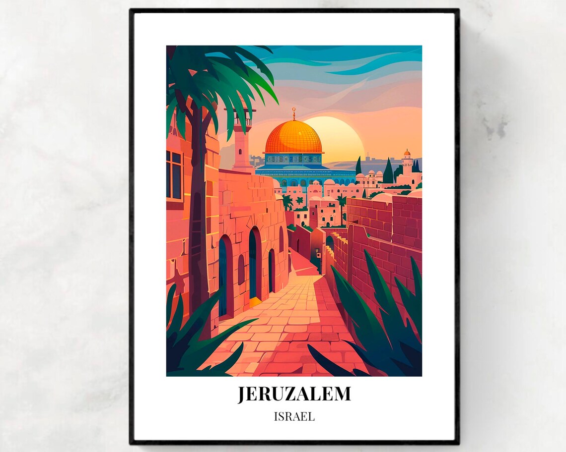 Jerusalem Israel Dome of the Rock Golden Hour Sunset Travel Poster