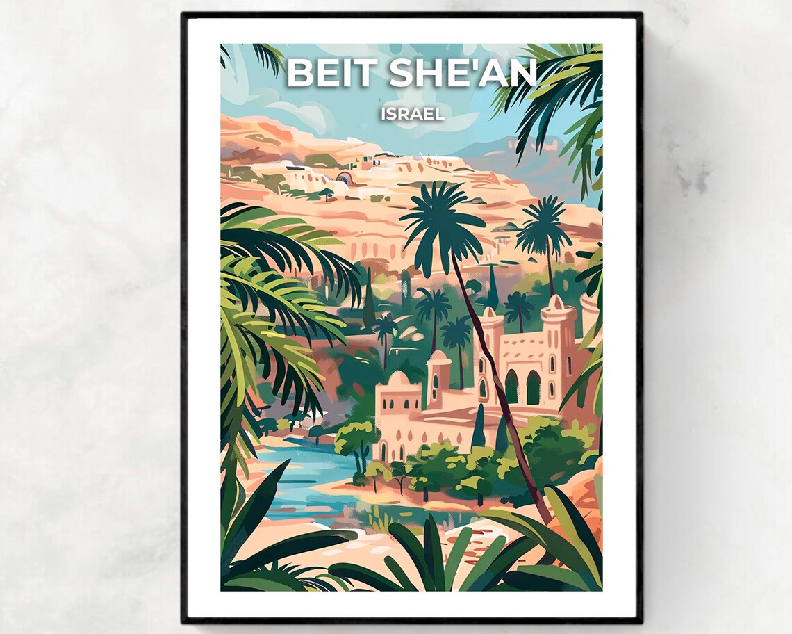 Beit Shean Israel Ancient Ruins Beside A River Palm Oasis Poster