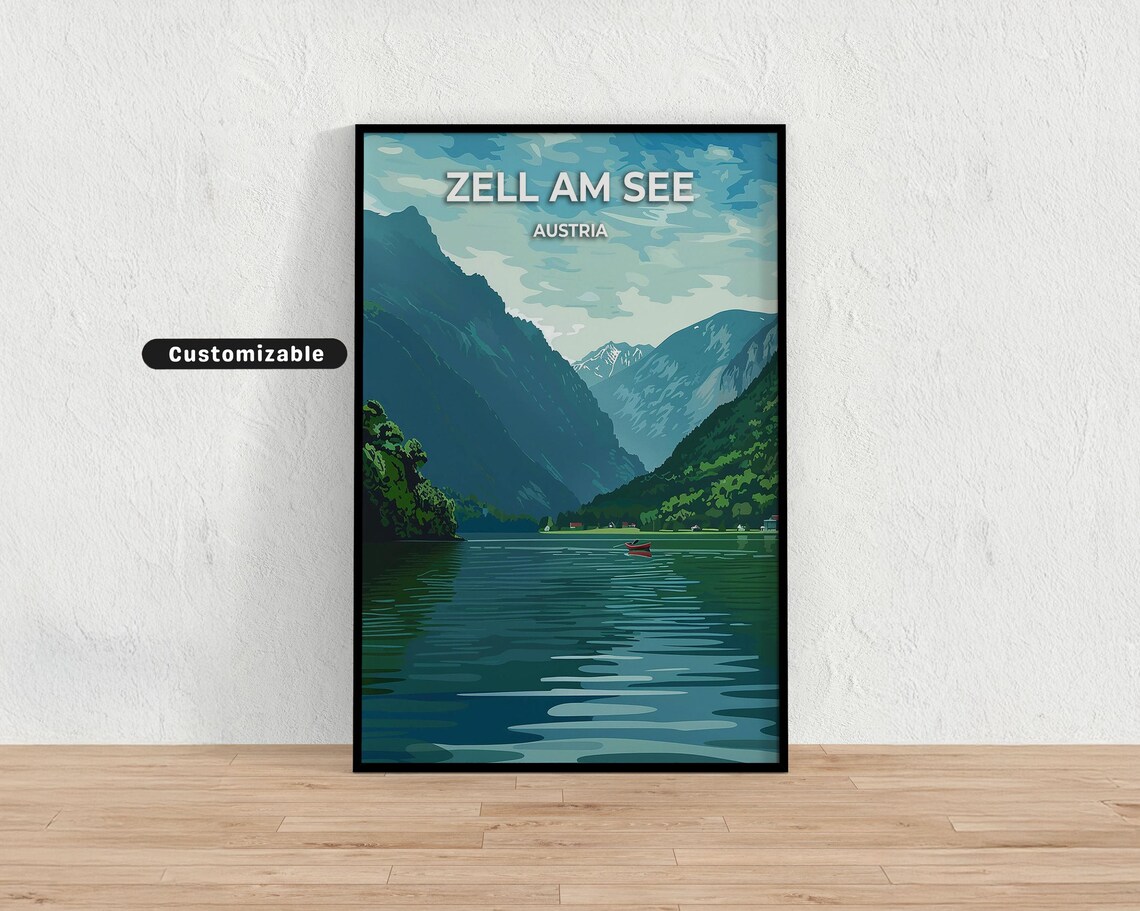 Zell am See Austria Alpine Lake Mountain Boat Scenic Travel Poster