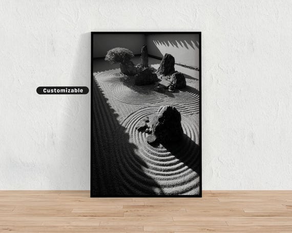 Japanese Zen Rock Garden With Shadows And Symmetry Wall Art Print Asian Decor